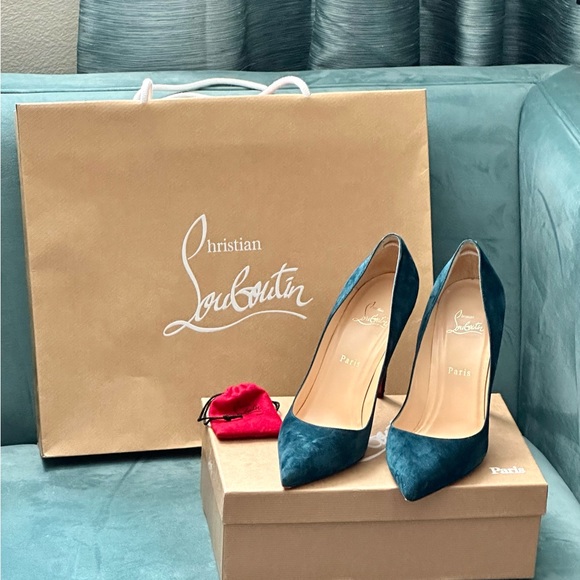 Christian Louboutin Pigalle 100 Veau Velours heels in rare Blue Kohl w/tips box - Picture 3 of 13